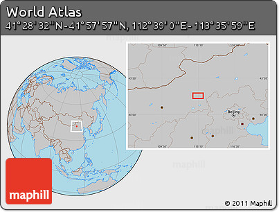 Gray Location Map of the Area around 41° 43' 14" N, 113° 7' 30" E