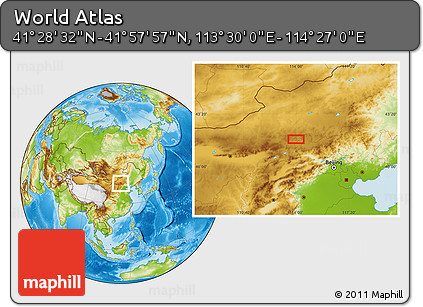 Physical Location Map of the Area around 41° 43' 14" N, 113° 58' 29" E