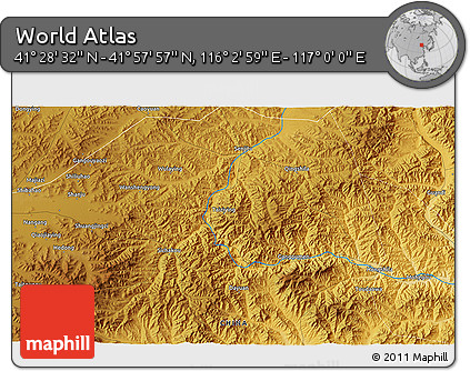 Physical 3D Map of the Area around 41° 43' 14" N, 116° 31' 30" E