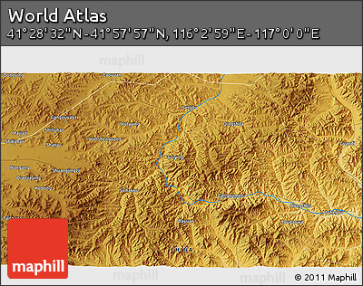 Physical 3D Map of the Area around 41° 43' 14" N, 116° 31' 30" E