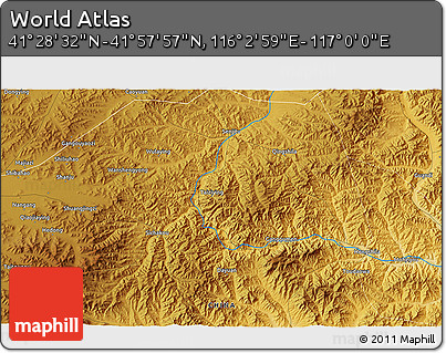 Physical 3D Map of the Area around 41° 43' 14" N, 116° 31' 30" E