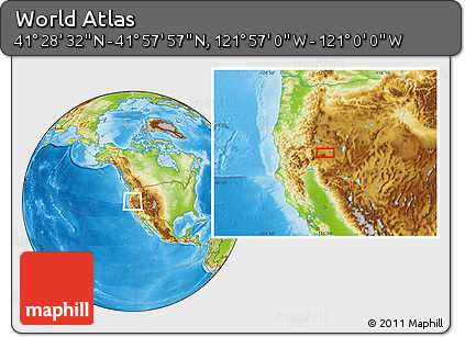 Physical Location Map of the Area around 41° 43' 14" N, 121° 28' 29" W