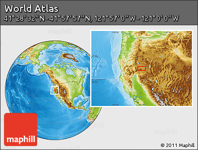 Physical Location Map of the Area around 41° 43' 14" N, 121° 28' 29" W