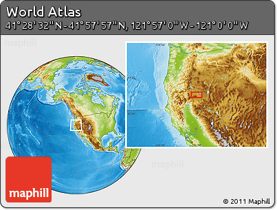 Physical Location Map of the Area around 41° 43' 14" N, 121° 28' 29" W