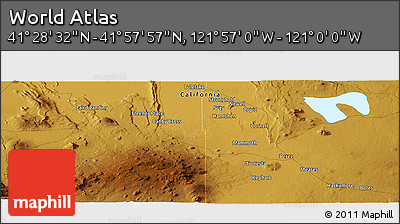 Physical Panoramic Map of the Area around 41° 43' 14" N, 121° 28' 29" W
