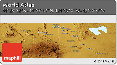 Physical Panoramic Map of the Area around 41° 43' 14" N, 121° 28' 29" W