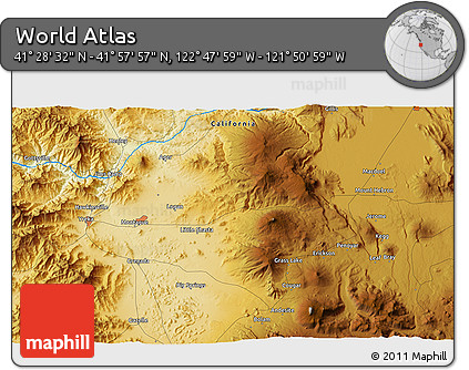 Physical 3D Map of the Area around 41° 43' 14" N, 122° 19' 29" W