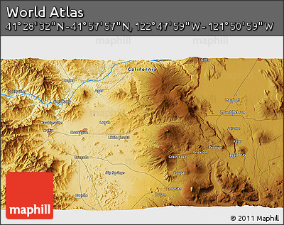 Physical 3D Map of the Area around 41° 43' 14" N, 122° 19' 29" W