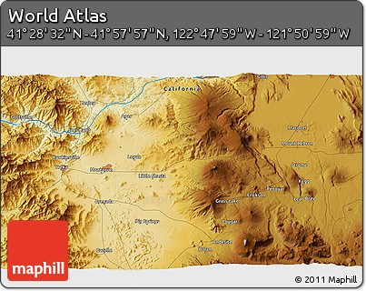 Physical 3D Map of the Area around 41° 43' 14" N, 122° 19' 29" W