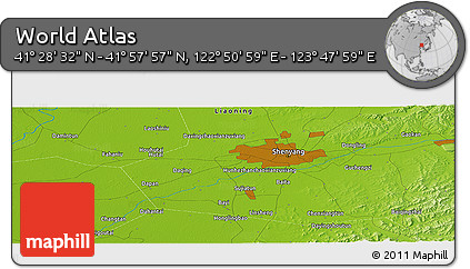 Physical Panoramic Map of the Area around 41° 43' 14" N, 123° 19' 29" E