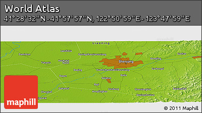 Physical Panoramic Map of the Area around 41° 43' 14" N, 123° 19' 29" E