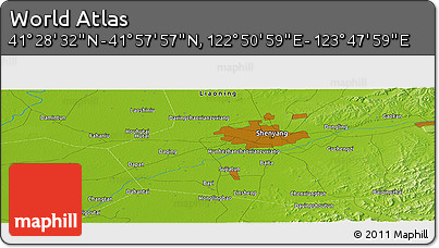 Physical Panoramic Map of the Area around 41° 43' 14" N, 123° 19' 29" E