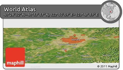Satellite Panoramic Map of the Area around 41° 43' 14" N, 123° 19' 29" E
