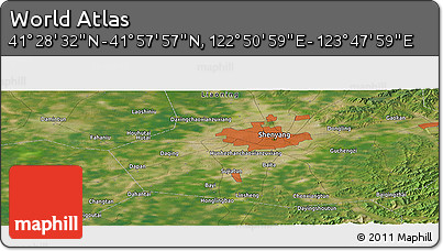 Satellite Panoramic Map of the Area around 41° 43' 14" N, 123° 19' 29" E