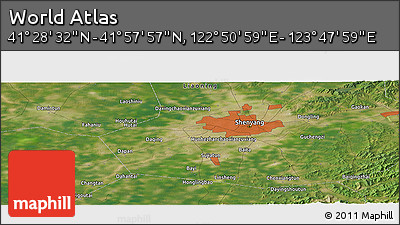 Satellite Panoramic Map of the Area around 41° 43' 14" N, 123° 19' 29" E
