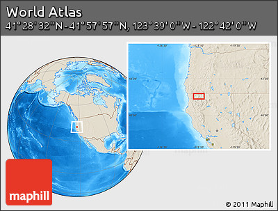 Shaded Relief Location Map of the Area around 41° 43' 14" N, 123° 10' 30" W