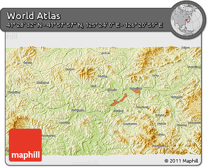 Physical 3D Map of the Area around 41° 43' 14" N, 125° 52' 30" E