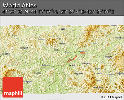 Physical 3D Map of the Area around 41° 43' 14" N, 125° 52' 30" E