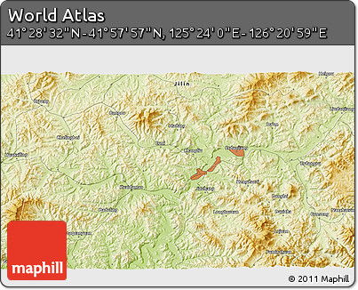 Physical 3D Map of the Area around 41° 43' 14" N, 125° 52' 30" E