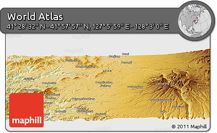 Physical Panoramic Map of the Area around 41° 43' 14" N, 127° 34' 30" E