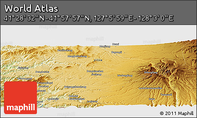Physical Panoramic Map of the Area around 41° 43' 14" N, 127° 34' 30" E