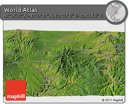 Satellite 3D Map of the Area around 41° 43' 14" N, 128° 25' 30" E