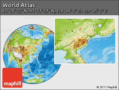 Physical Location Map of the Area around 41° 43' 14" N, 129° 16' 30" E