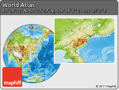 Physical Location Map of the Area around 41° 43' 14" N, 129° 16' 30" E
