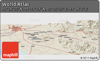 Shaded Relief Panoramic Map of the Area around 41° 43' 14" N, 12° 49' 29" E