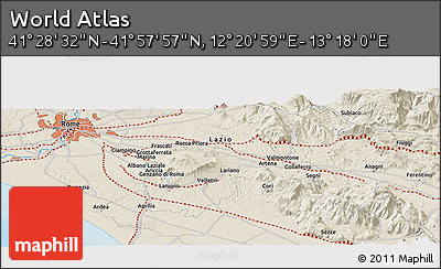 Shaded Relief Panoramic Map of the Area around 41° 43' 14" N, 12° 49' 29" E