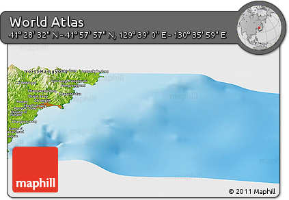 Physical Panoramic Map of the Area around 41° 43' 14" N, 130° 7' 30" E
