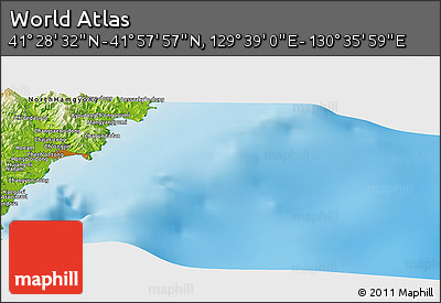 Physical Panoramic Map of the Area around 41° 43' 14" N, 130° 7' 30" E