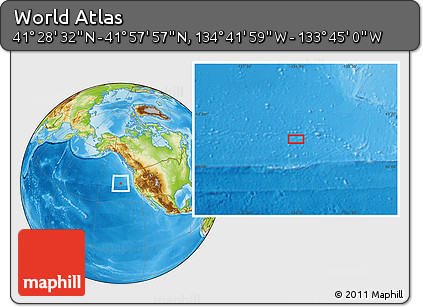 Physical Location Map of the Area around 41° 43' 14" N, 134° 13' 29" W