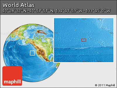 Physical Location Map of the Area around 41° 43' 14" N, 134° 13' 29" W