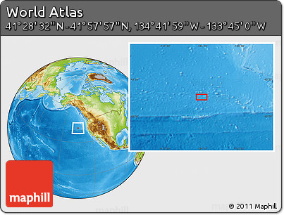 Physical Location Map of the Area around 41° 43' 14" N, 134° 13' 29" W