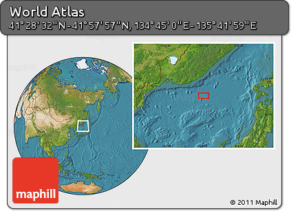 Satellite Location Map of the Area around 41° 43' 14" N, 135° 13' 29" E