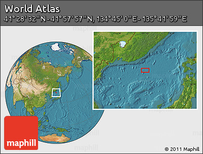 Satellite Location Map of the Area around 41° 43' 14" N, 135° 13' 29" E