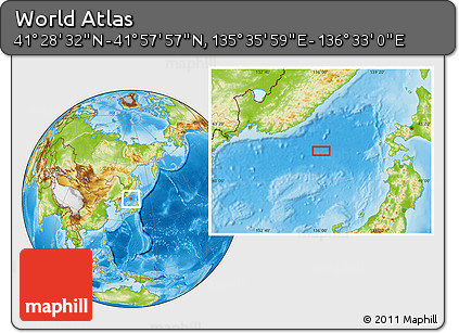 Physical Location Map of the Area around 41° 43' 14" N, 136° 4' 29" E