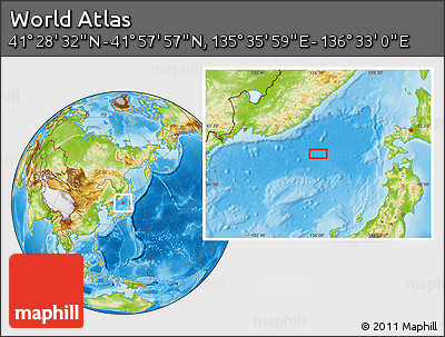 Physical Location Map of the Area around 41° 43' 14" N, 136° 4' 29" E