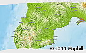 Physical 3D Map of the area around 41° 43' 14" N, 140° 19' 29" E