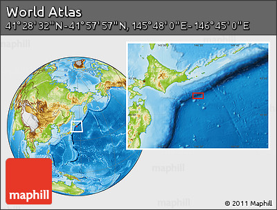 Physical Location Map of the Area around 41° 43' 14" N, 146° 16' 30" E