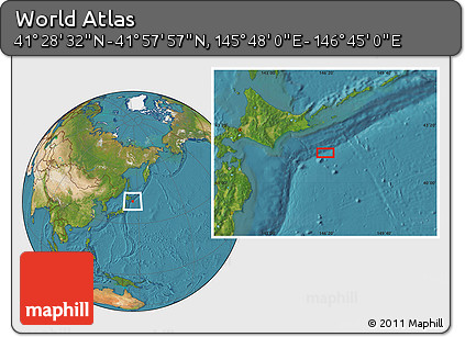 Satellite Location Map of the Area around 41° 43' 14" N, 146° 16' 30" E