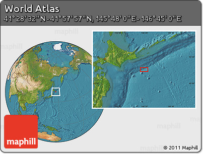 Satellite Location Map of the Area around 41° 43' 14" N, 146° 16' 30" E