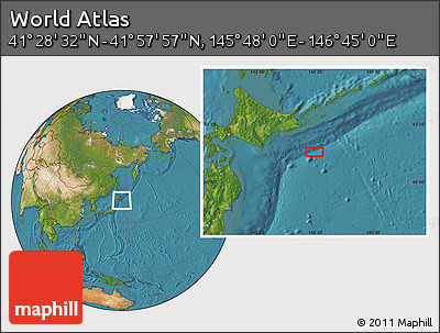 Satellite Location Map of the Area around 41° 43' 14" N, 146° 16' 30" E
