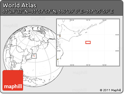 Blank Location Map of the Area around 41° 43' 14" N, 147° 7' 30" E