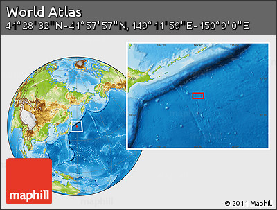 Physical Location Map of the Area around 41° 43' 14" N, 149° 40' 30" E
