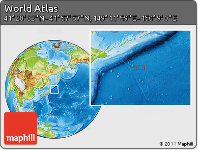 Physical Location Map of the Area around 41° 43' 14" N, 149° 40' 30" E