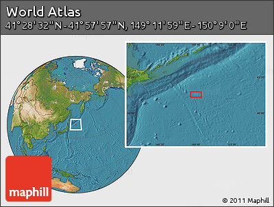 Satellite Location Map of the Area around 41° 43' 14" N, 149° 40' 30" E