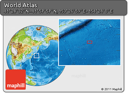 Physical Location Map of the Area around 41° 43' 14" N, 153° 55' 30" E