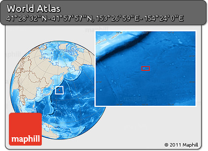 Shaded Relief Location Map of the Area around 41° 43' 14" N, 153° 55' 30" E